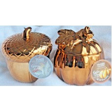 Yankee Candle GOLDEN PUMPKIN and GOLDEN ACORN Ceramic Candles ~~Extremely Rare~~ 886860420185  122902458264